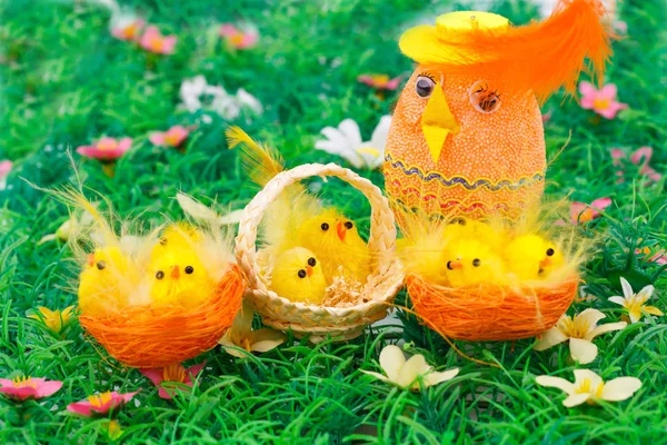 Easter decoration with chickens — Stock Photo, Image