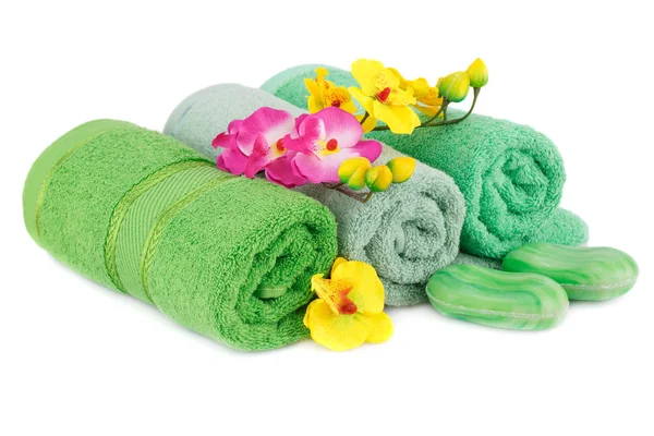 タオル、石鹸、花 — ストック写真