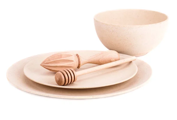 Бамбуковая чаша и тарелки — стоковое фото