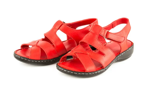 Par Elegantes Zapatos Rojos Verano Aislados Sobre Fondo Blanco — Foto de Stock