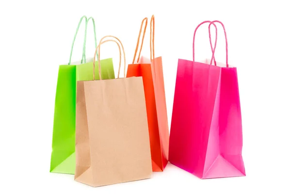 Colorful Paper Shopping Bags Isolated White Background Stock Photo