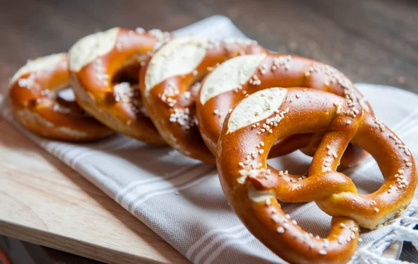 Closeup Photo Lye Roll Bun Bavarian Pretzel Bakery — Stock Photo, Image