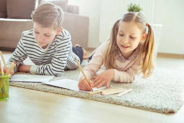 Studentessa Casa Fratello Sorella Adolescenti Causa Della Quarantena Coronavirus — Foto Stock