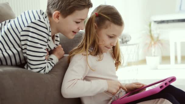 Teen Brother Sister Study Tablet Home Due Coronavirus Quarantine — Stock Video