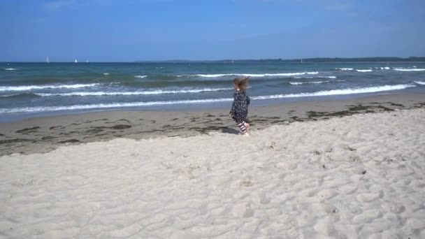 Slow Motion Vidéo Course Fille Jouer Sur Plage Avec Des — Video