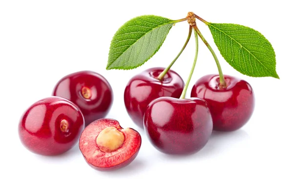 Cherry with leaves in closeup — Stock Photo, Image