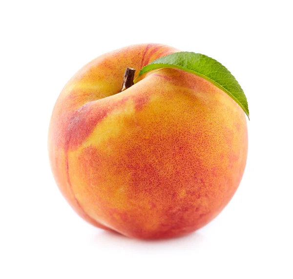 Ripe peach with leaf — Stock Photo, Image