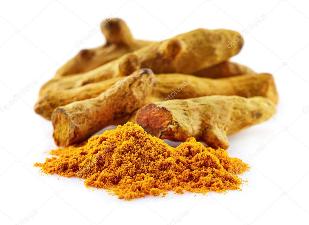 Turmeric root with powder