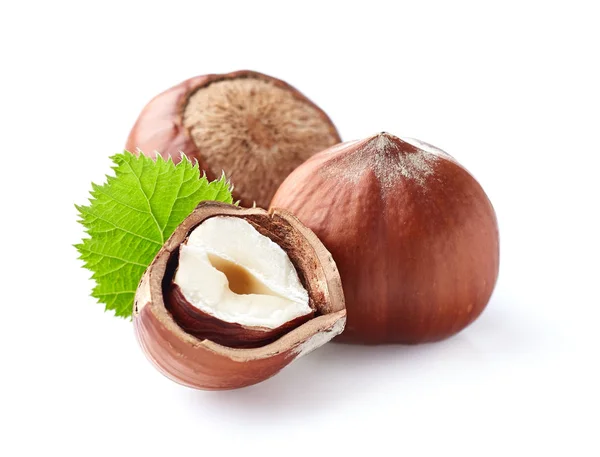 Hazelnuts with leaf — Stock Photo, Image