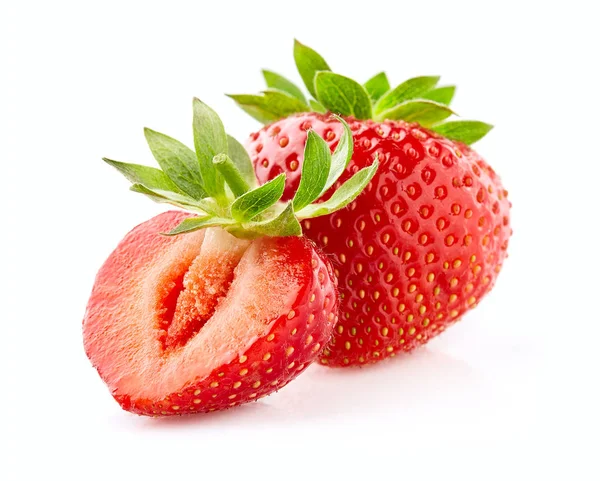 Strawberry Slice Closeup White Background — Stock Photo, Image