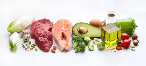 Ketogene Nahrung Auf Weißem Hintergrund Keto Konzept — Stockfoto