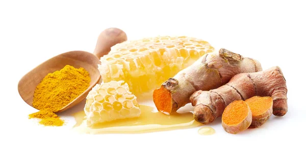 Favi Con Radice Curcuma Sfondo Bianco — Foto Stock