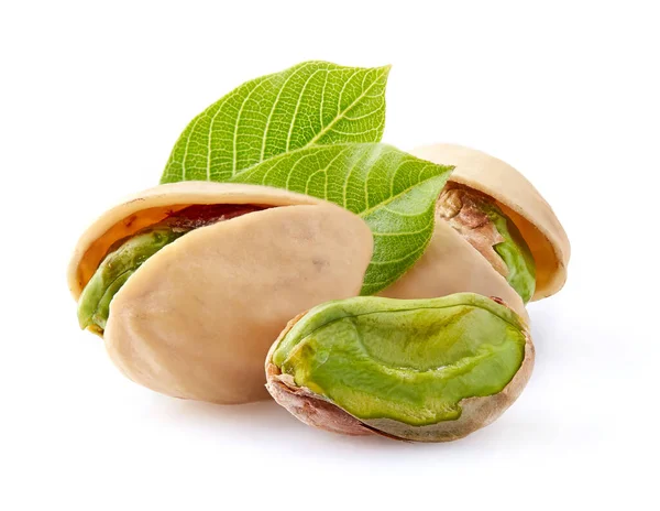 Pistachio Macro Com Folha Branco — Fotografia de Stock