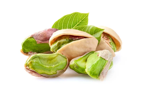 Pistachio Nuts Leaves White Background — Stock Photo, Image