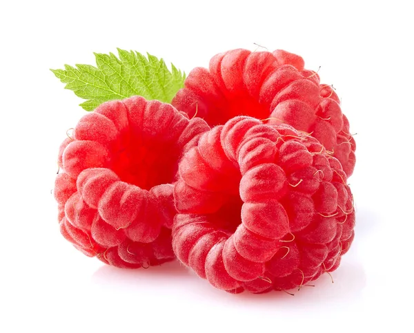 Framboise Avec Feuille Isolée Sur Fond Blanc — Photo