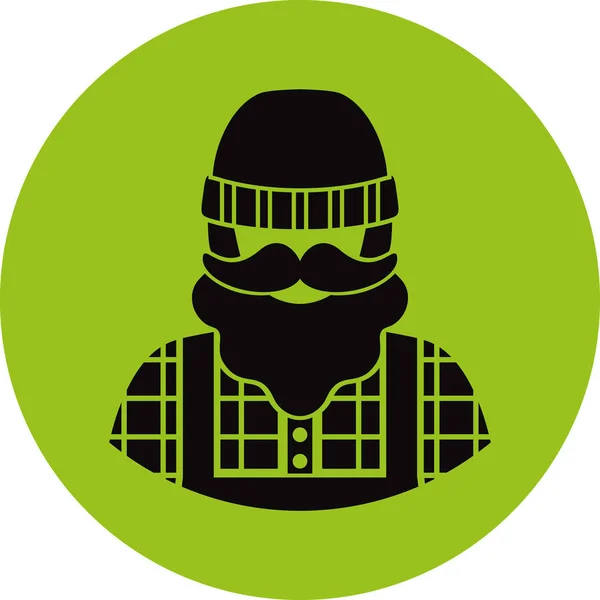 Agriculteur Ouvrier Icône Plate Homme Avec Une Moustache Une Barbe — Image vectorielle