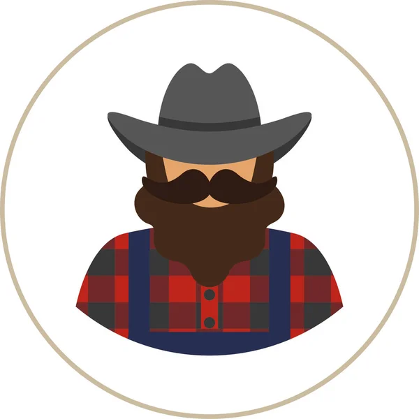Agriculteur Ouvrier Icône Plate Homme Avec Une Moustache Une Barbe — Image vectorielle