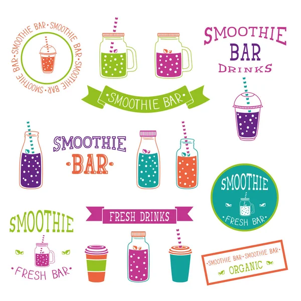 Set Icons Logo Elements Symbols Emblems Labels Smoothie Coffee Frappe — Stock Vector