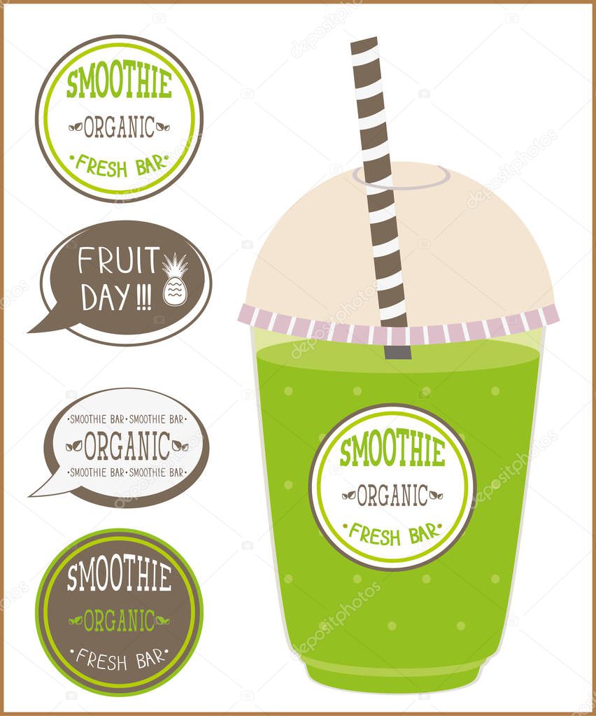 Smoothie - logo, elements, symbols, emblems and labels for organic bar and other design