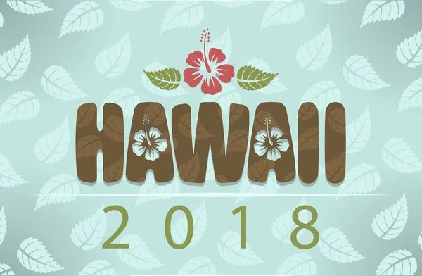 Vector Hawaii 2018 Hibiscus Flowers Leaves Blue Vintage Background — Stock Vector