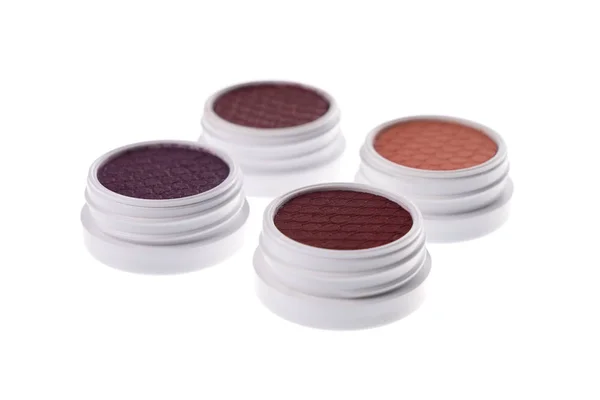 Set Bruin Eye Shadows Selectieve Aandacht Eerst Één Geïsoleerde Witte — Stockfoto