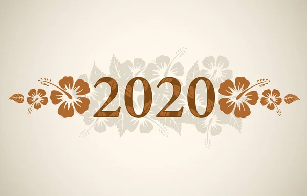 Vector 2020 Texto Con Flores Hibisco Exóticas Sobre Fondo Beige — Archivo Imágenes Vectoriales