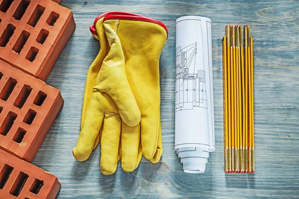 Kırmızı tuğla deri Emanet eldiven ahşap metre inşaat drawi