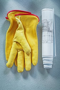 Koruyucu eldiven çizimler Beton üzerinde mühendislik const yüzey