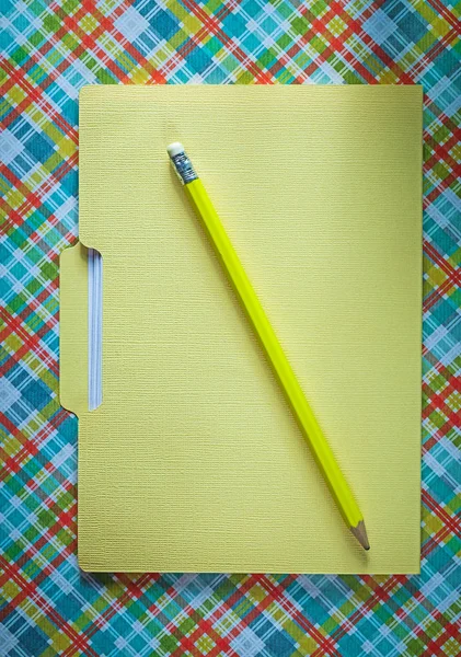 Manila file folder pencil on checked background