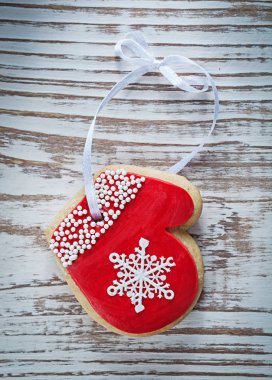 Noel ev yapımı kurabiye vintage ahşap tahta üzerinde bisküvi