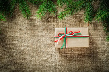 Yüzey torbalama üzerinde çam ağaç dal el yapımı hediye kutusu