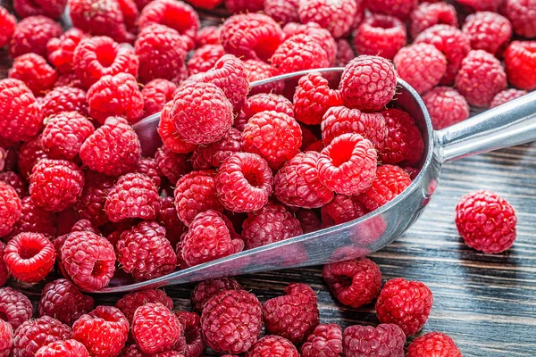 Raspberry scoop healthy food concept — Stock Photo, Image