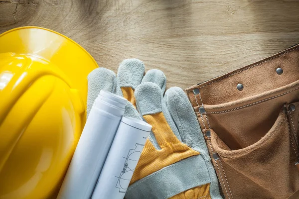 Leather tool belt blueprints protective gloves hard hat