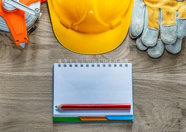 Not defteri kalem Emanet eldiven tape ölçmek zor şapka üzerinde ahşap boa