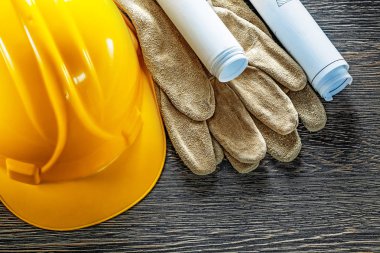 Ahşap üzerine deri koruyucu eldiven inşaat planları zor şapka 