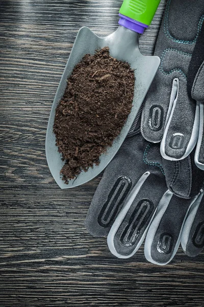 Landwirtschaft Hand Spaten fruchtbaren Boden Schutzhandschuhe — Stockfoto