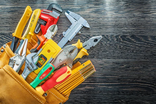 Set of leather tool belt building tooling horizontal view — Stock Photo, Image