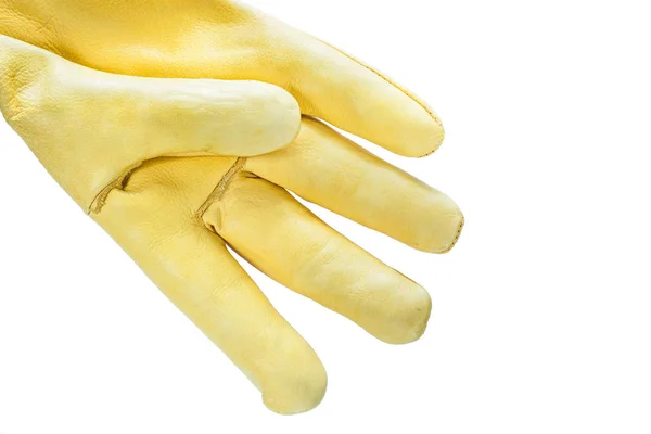 Beyaz izole sarı deri Emanet eldiven — Stok fotoğraf