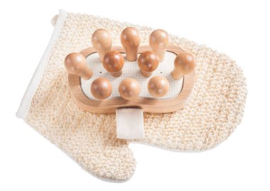 Washcloth wooden massager isolated on white clipart