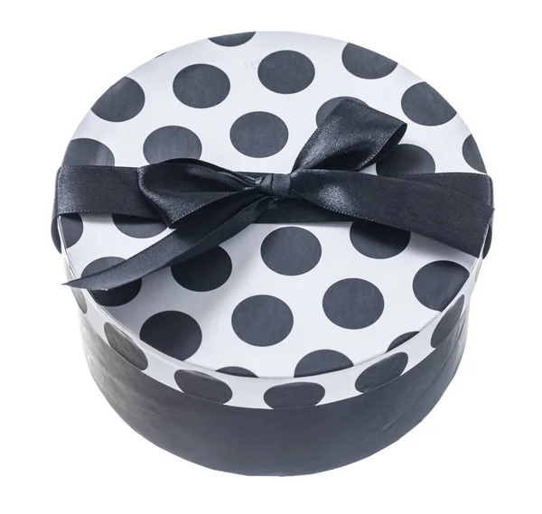 Round black gift box isolated on white — Stock Photo, Image