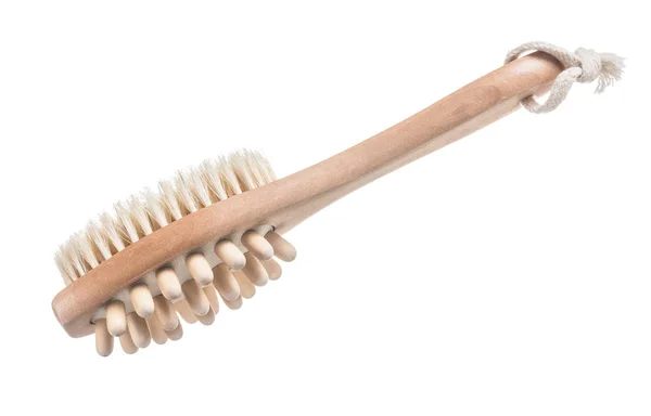 New wooden massager brush isolated on white — Stock Photo, Image