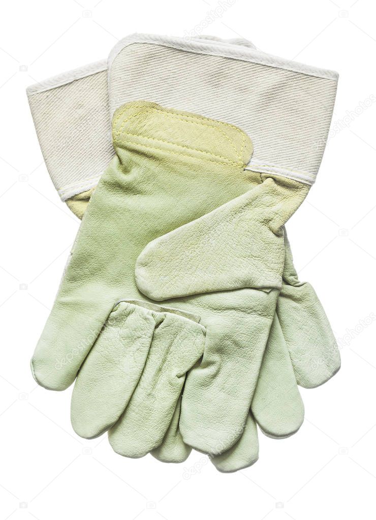 Protective gloves isolated on white top view