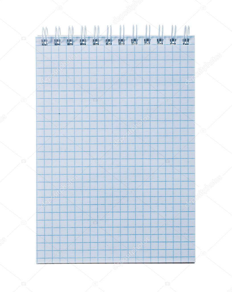 Office spiral checked notebook isolated on white