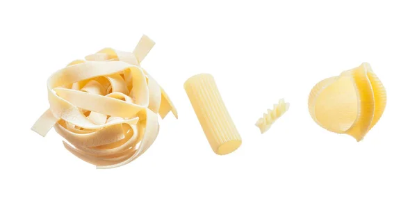 Set de pasta italiana cruda aislada sobre blanco — Foto de Stock