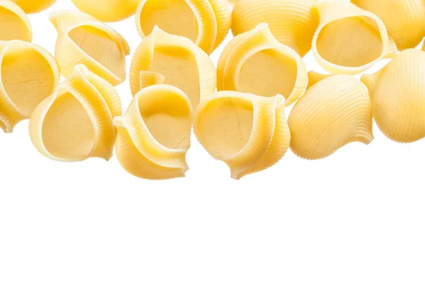 Ολικής αλέσεως ιταλικά ζυμαρικά κοχύλια απομονωθεί σε λευκό — Φωτογραφία Αρχείου