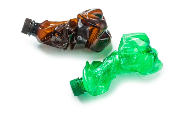 Śmieci Plastikowe Butelki Izolowane Biały — Zdjęcie stockowe