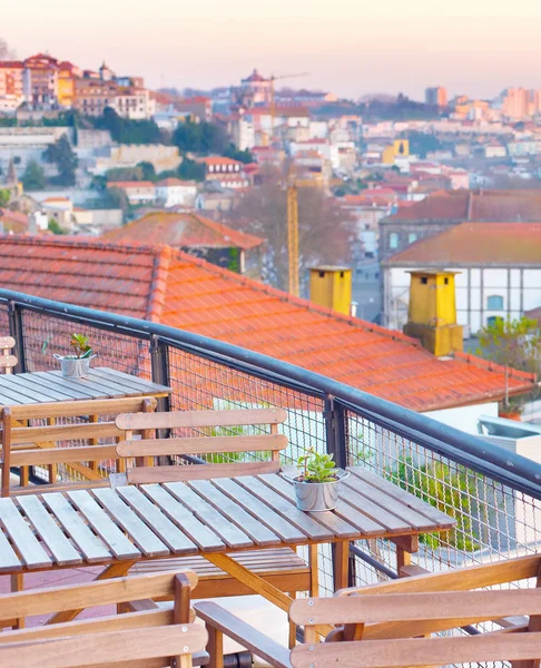 Outdoor restaurant with view of Porto — Stock Photo, Image