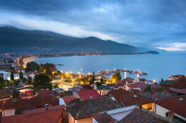 Ohrid city on a lake clipart