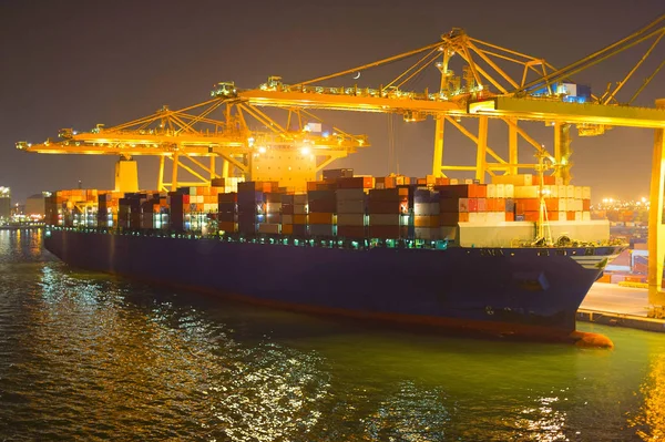 Commercial sea port at night — Stock Photo, Image