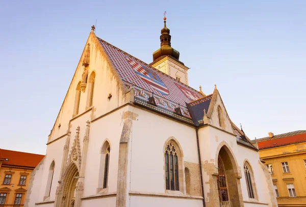 Église Saint Marc Coucher Soleil Zagreb Croatie — Photo